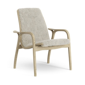 Fauteuil suédois en stratifié, placage chêne/clair de lune/peau de mouton