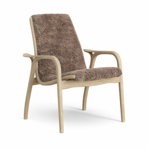 Fauteuil suédois en stratifié, placage chêne/Sahara/peau de mouton