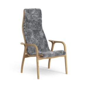 Fauteuil suédois Lamino en chêne huilé haut/gris scandinave/peau de mouton