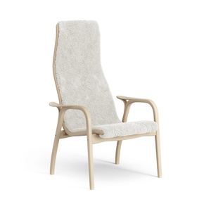 Fauteuil Haut Suédois Lamino en Hêtre Laqué/ Blanc Cassé/peau de Mouton