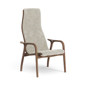 Fauteuil Haut Suédois Lamino Laqué Noyer/clair de Lune/peau de Mouton