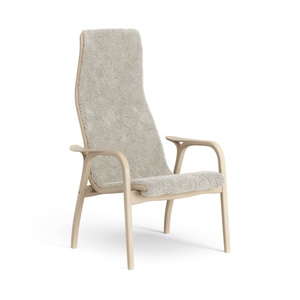 Fauteuil Haut Suédois Lamino en Hêtre Laqué/clair de Lune/peau de Mouton