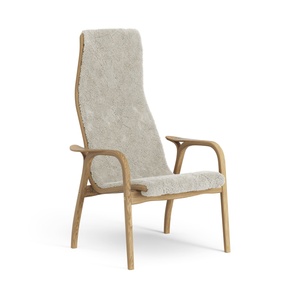 Fauteuil suédois Lamino en chêne huilé/clair de lune/peau de mouton