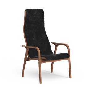 Fauteuil haut suédois Lamino laqué Noyer/ Noir/ peau de mouton