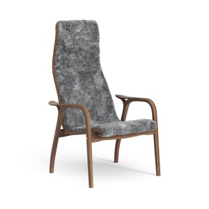 Fauteuil haut suédois Lamino laqué Noyer/gris scandinave/peau de mouton