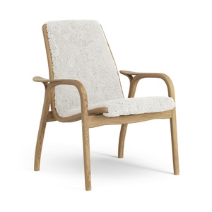 Fauteuil suédois en stratifié Chêne huilé/ Blanc cassé/Peau de mouton