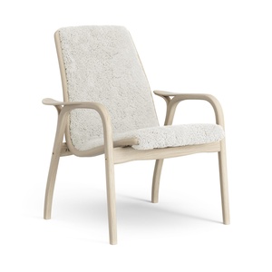 Fauteuil suédois en stratifié chêne laqué/ Blanc cassé/peau de mouton