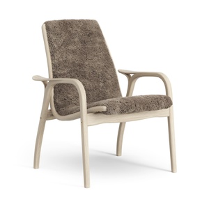 Fauteuil suédois en stratifié chêne laqué/Sahara/peau de mouton