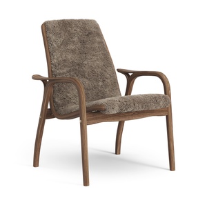 Fauteuil suédois en stratifié laqué Noyer/Sahara/peau de mouton