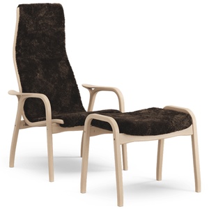 Fauteuil Suédois Lamino avec Repose-pieds Haut en Hêtre Laqué Chêne/expresso/peau de Mouton