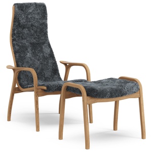 Fauteuil suédois Lamino avec repose-pieds, chêne huilé, anthracite et peau de mouton