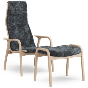 Fauteuil Suédois Lamino avec Repose-pieds Haut en Hêtre Laqué Chêne/anthracite/peau de Mouton