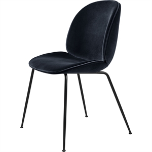 GUBI Beetle Dining Table Chair Tapissé Conic Base Mat Noir/ Velours 420 Bleu Saphir