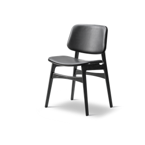 Fredericia Furniture Søborg Chaise de Table à Manger en Bois Tapissée Laqué Noir/Cuir 88 Noir