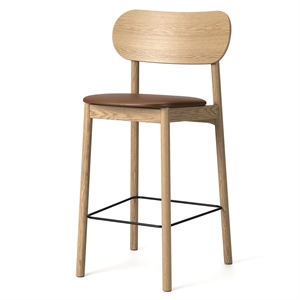 Tabouret de Bar Decotique Elephant en Chêne Naturel et Cuir Marron