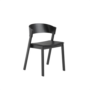 Muuto Cover Table à Manger Chaise M. Accoudoir Cuir Rembourré Noir