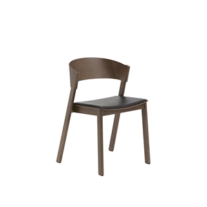 Muuto Cover Dining Table Chair M. Accoudoir Cuir Rembourré Noir/ Brun Foncé