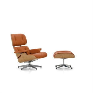 Fauteuil Vitra Eames avec Repose-pieds Châtaignier/Calma Cognac/ Aluminium