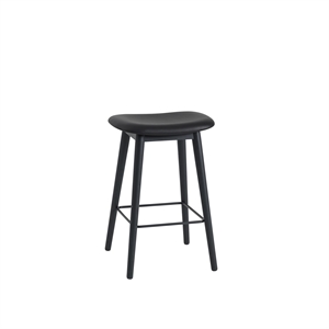 Tabouret de Bar Muuto Fiber M. Base en Bois Rembourré en Cuir Noir/ Noir H66 cm