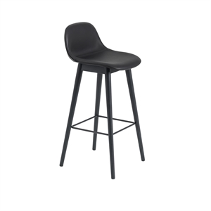 Tabouret de Bar Muuto Fiber M. Base en Bois et Dossier Recouvert de Cuir Noir H97,5 cm