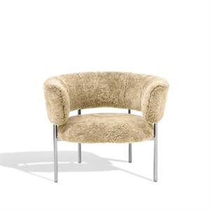 Møbel Copenhagen Font Fauteuil avec Accoudoirs Peau de Mouton Miel/structure en Acier Poli