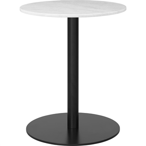 GUBI 1.0 Table à Manger Ronde Ø60 cm avec Base Noir et Plateau Marbre de Carrare Blanc