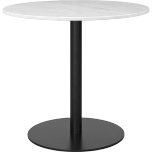 GUBI 1.0 Table à Manger Ronde Ø80 cm avec Base Noir et Plateau Marbre de Carrare Blanc