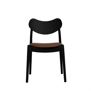 Chaise de salle à manger hybride Ro Collection, assise rembourrée, hêtre laqué noir/cuir Calvados