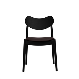 Chaise de salle à manger hybride Ro Collection, assise rembourrée, hêtre laqué noir/cuir marron foncé