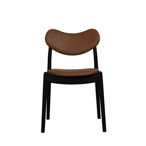 Chaise de salle à manger hybride Ro Collection, tapissée en hêtre laqué noir et cuir Calvados