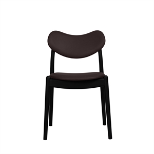 Chaise de salle à manger hybride de la collection Ro, tapissée en chêne laqué noir et cuir marron foncé