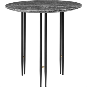 GUBI IOI Table Basse Ronde Ø50 cm avec Base Noir et Plateau Marbre Emperador Gris