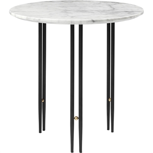 GUBI IOI Table Basse Ronde Ø50 cm avec Base Noir et Plateau Marbre de Carrare Blanc