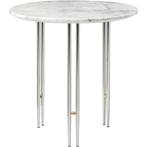 GUBI IOI Table Basse Ronde Ø50 cm avec Base Chrome et Plateau Marbre de Carrare Blanc