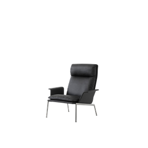 Fauteuil &Tradition Muno LN17 avec Accoudoirs et Dossier Haut Chrome Foncé/cuir Noble Noir