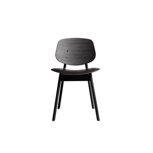 Chaise de salle à manger Pandora de la collection Ro, assise rembourrée, chêne laqué noir/cuir marron foncé