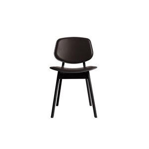 Chaise de salle à manger Pandora de la collection Ro, tapissée en chêne laqué noir et cuir marron foncé