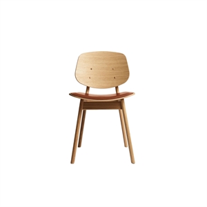 Chaise de salle à manger Pandora de la collection Ro, assise rembourrée, chêne huilé/cuir Calvados