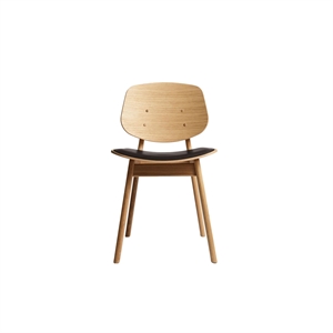 Chaise de salle à manger Pandora de la collection Ro, assise rembourrée, chêne huilé/cuir marron foncé
