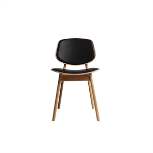Chaise de salle à manger Pandora de la collection Ro, tapissée en chêne huilé et cuir Noir