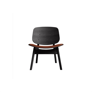 Fauteuil Pandora Ro Collection, assise rembourrée, chêne laqué noir/cuir Calvados