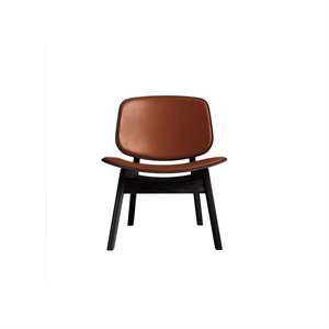 Fauteuil Pandora de la collection Ro, tapissé, chêne laqué noir et cuir Calvados
