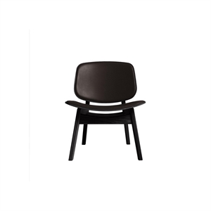 Fauteuil Pandora de la collection Ro, tapissé, chêne laqué noir et cuir marron foncé