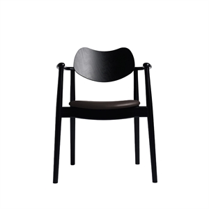 Chaise de salle à manger Regatta de la collection Ro, assise rembourrée, hêtre laqué noir/cuir marron foncé