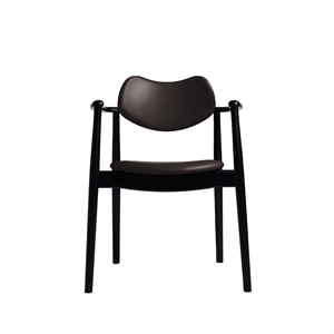 Chaise de salle à manger Regatta de la collection Ro, tapissée en hêtre laqué noir et cuir marron foncé