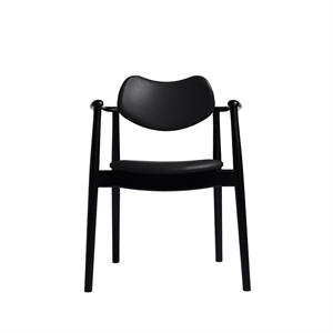Chaise de salle à manger Regatta de la collection Ro, tapissée en hêtre laqué noir et cuir Noir