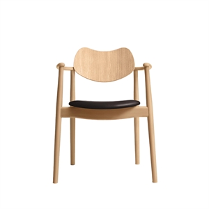Chaise de salle à manger Regatta de la collection Ro, assise rembourrée, hêtre huilé/cuir marron foncé