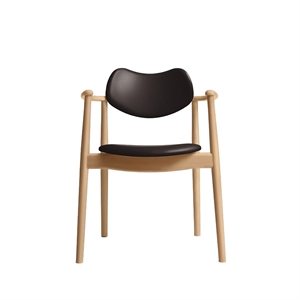 Chaise de salle à manger Regatta de la collection Ro, rembourrée en hêtre huilé et cuir marron foncé