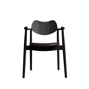 Chaise de salle à manger Regatta de la collection Ro, assise rembourrée, chêne laqué noir/cuir marron foncé