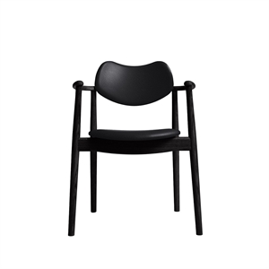 Chaise de salle à manger Regatta de la collection Ro, tapissée en chêne laqué noir et cuir Noir
